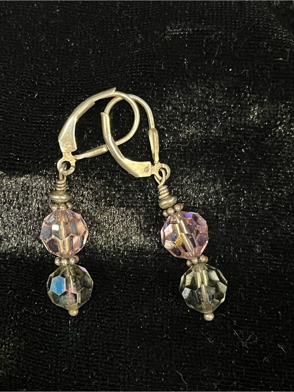 Delicate Violet & Smoky Gray Austrian Crystal Bead Sterling Silver Earrings